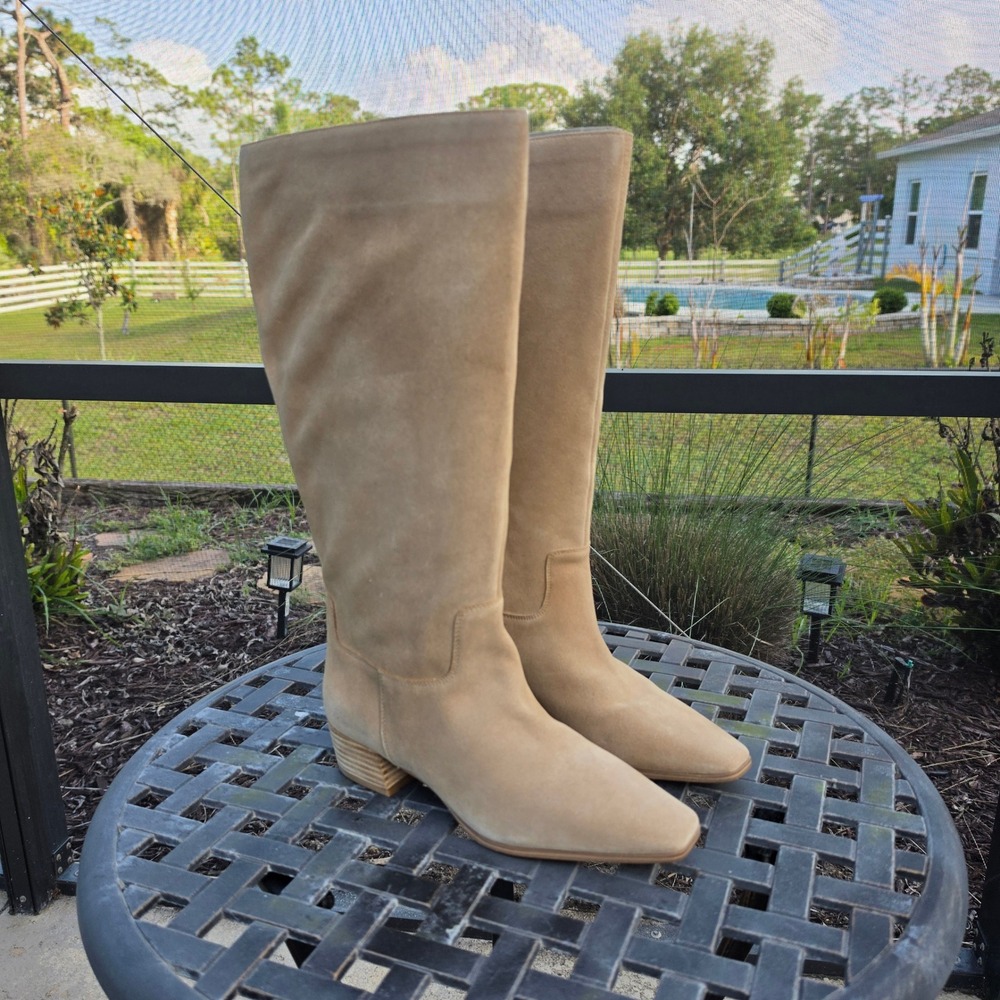 Vince Camuto Womens Pavla Tall Boot Tan Suede Extra Wide Calf Square Toe 8.5W
